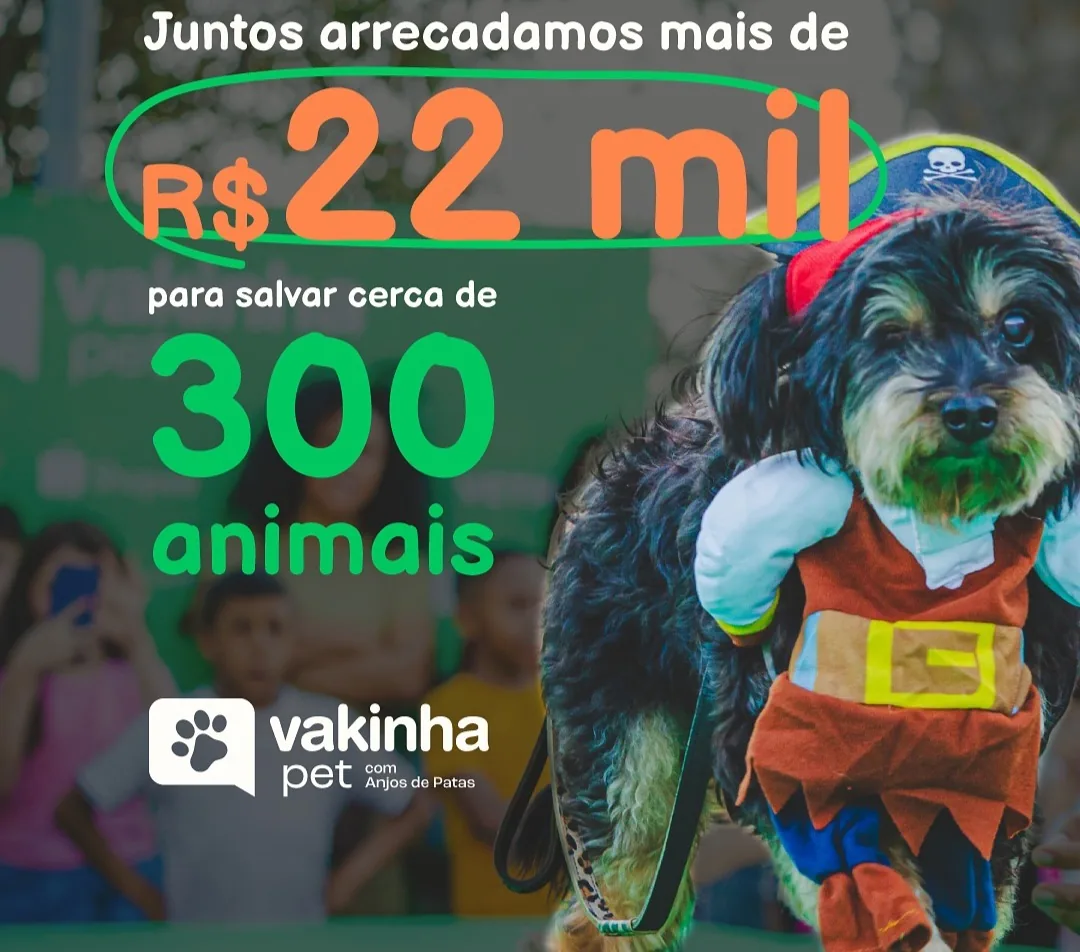 Arte da participação do Projeto Anjos de Patas no Vakinha PET 2024.